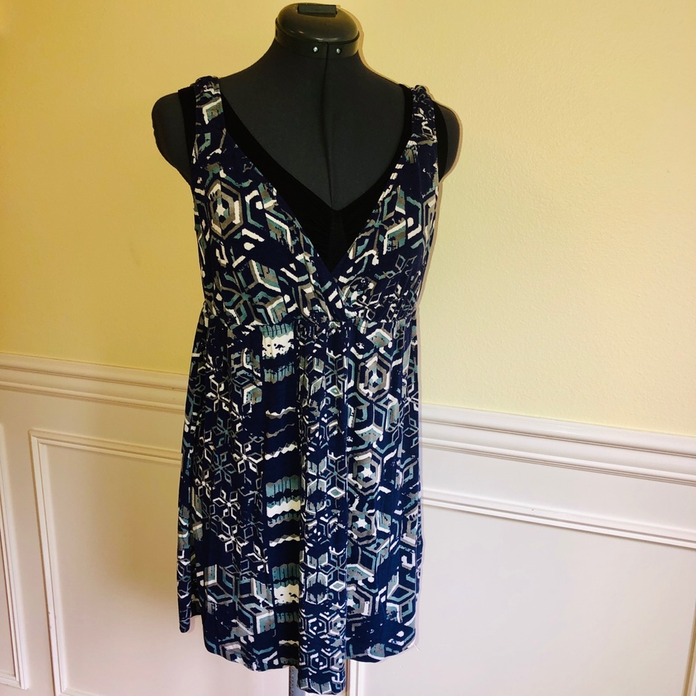 CAbi Blue Gray Mosaic Print Tunic Tank Top Medium